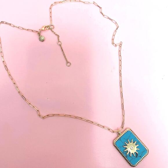 J Crew Turquoise and Gold Toned Sun Pendant 22” Necklace - Picture 4 of 4